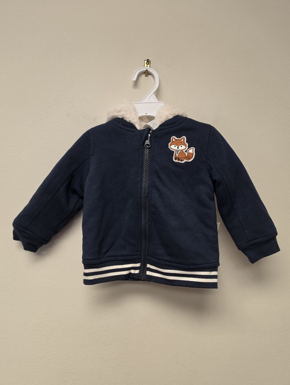 Robeez Fox Patch Sherpa Lined Reversible Hoodie Jacket Navy Blue White 12 M - Picture 8 of 8
